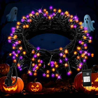 FairyGlim Halloween String Lights Plug in,33FT 100 LED String Lights with 8 Modes & Timer, Halloween Decorations for Party Carnival Supplies, Outdoor Indoor Yard Garden Decor, Purple & Orange