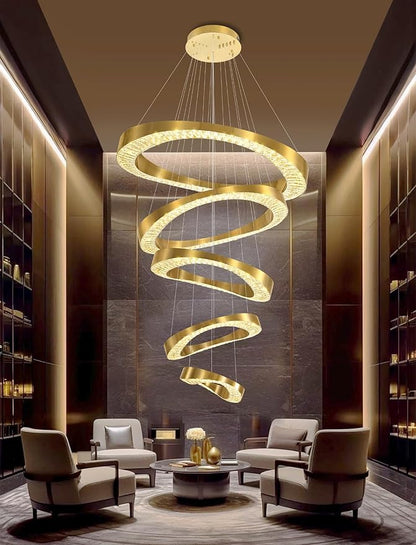 Flashing God Large Chandelier for High Ceiling,Modern 5 Ring Crystal Chandelier for Entryway,Hanging Lighting Fixtures for Living Room,Foyer,Staircase,Entryway