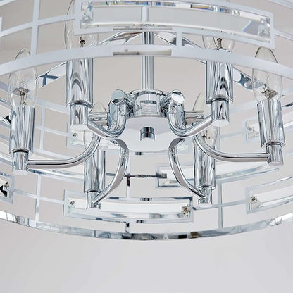Saint Mossi Modern K9 Crystal Chandeliers, Drum Pedant Light Fixture for Living Space, D18 x H24, Adjustable Chains 59", Chrome Finish Metal Frame