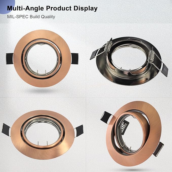 6 Pack Round Recessed Spotlights Trim Ring Fitting, Compatible with MR16 GU5.3 Bulbs, Outer Dia.90mm, Cut-Out Size 68-85mm, 360° Adjustable Holder for Under Cabinet,Antique Copper