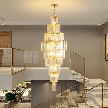 Luxury Modern Gold 9-Tier Crystal Chandelier for High Ceiling Foyer Staircase Large Entryway Light Fixture Dia23.7 20 Lights