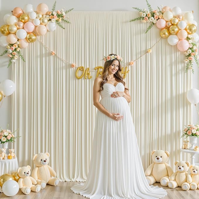 8 Panels Beige Backdrop Curtain for Baby Shower Wrinkle Free 40ft x 10ft Backdrop Drapes Panels for Parties Wedding Bridal Shower Birthday Photo Photography Fabric Background Decoration
