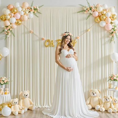 8 Panels Beige Backdrop Curtain for Baby Shower Wrinkle Free 40ft x 10ft Backdrop Drapes Panels for Parties Wedding Bridal Shower Birthday Photo Photography Fabric Background Decoration