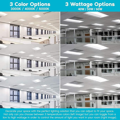 2x4 FT Center Basket LED Troffer Panel Light, 40/50/60W, 3 Color Options 3000K | 4000K | 5000K, Dimmable Drop Ceiling Lights, 5000/6250/7500 Lumens, Damp Rated, 120-277V, DLC Premium (4 Pack)