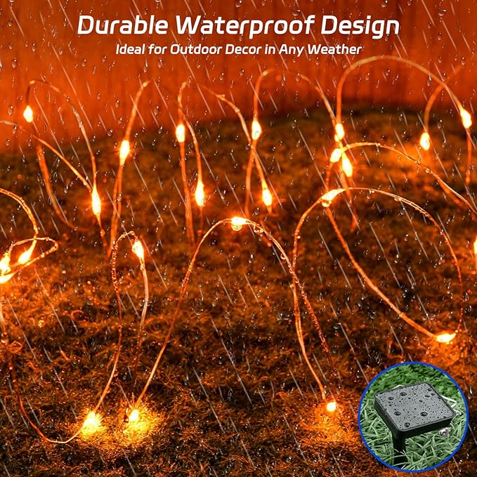 cshare Halloween String Lights Outdoor Waterproof, Orange Solar Fairy Lights 16.4ft 50LED 8 Modes Orange Fall Outdoor Lights for Fall Decor Outside Pathway Patio Party Backyard Decorations