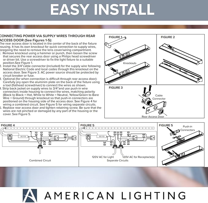American Lighting LED Courant Plus Undercabinet Light 40 Inch 5CCT 90+ CRI 2000 Lumens with USB-A USB-C and 20A Receptacles Black Finish – Title 24 Compliant