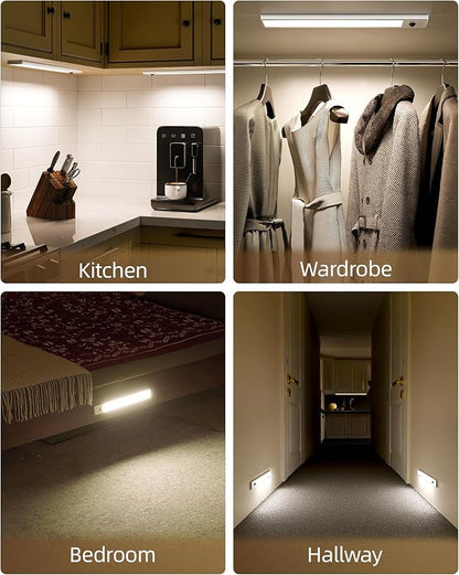 EZVALO 10-inch Under Cabinet Lighting Wireless with Battery Indicator, 2000mAh Rechargeable Motion Sensor Light Indoor, 80 LED Under Counter Lights for Kitchen Closet, 3 Color Temps, Dimmable - 6 Pack