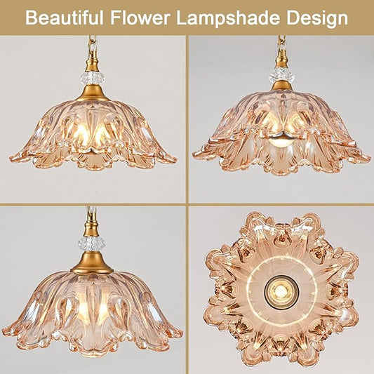 1 Piece Vintage Chandelier Light Fixture with Amber Glass Shade,Matte Antique Brass Finish Pendant Light,Hanging Light for Dining Room,Hallway,Living Room,Bedroom