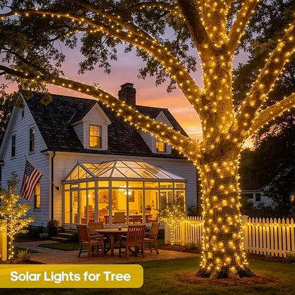 JMEXSUSS 2 Pack Solar String Lights Outdoor Waterproof, Total 400 LED 151FT Solar Christmas Lights Outdoor, 8 Modes Solar Powered String Lights for Outside Patio Yard Tree Decorations, Warm White