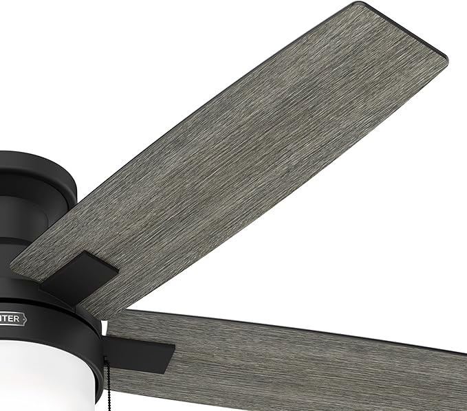 Hunter Ceiling Fan with LED Light - Black Ceiling Fan with Pull Chain, For Bedroom or Living Room, Standard Mount, No Remote, 5 Blades, Includes Bulbs - Anisten (Matte Black, 52 Inch)
