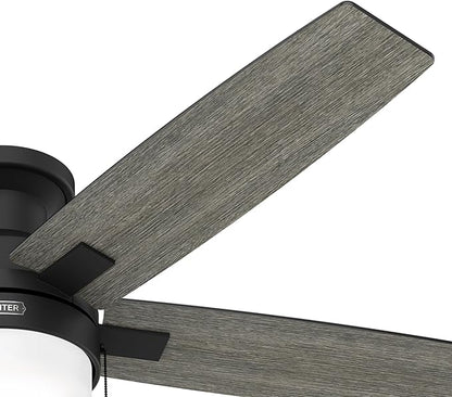 Hunter Ceiling Fan with LED Light - Black Ceiling Fan with Pull Chain, For Bedroom or Living Room, Standard Mount, No Remote, 5 Blades, Includes Bulbs - Anisten (Matte Black, 52 Inch)