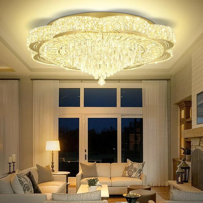 Modern Crystal Chandelier for Living Room 32in Gold Crystal Raindrop Ceiling Light for Room Bedroom LED Dimmable 3000-6000K