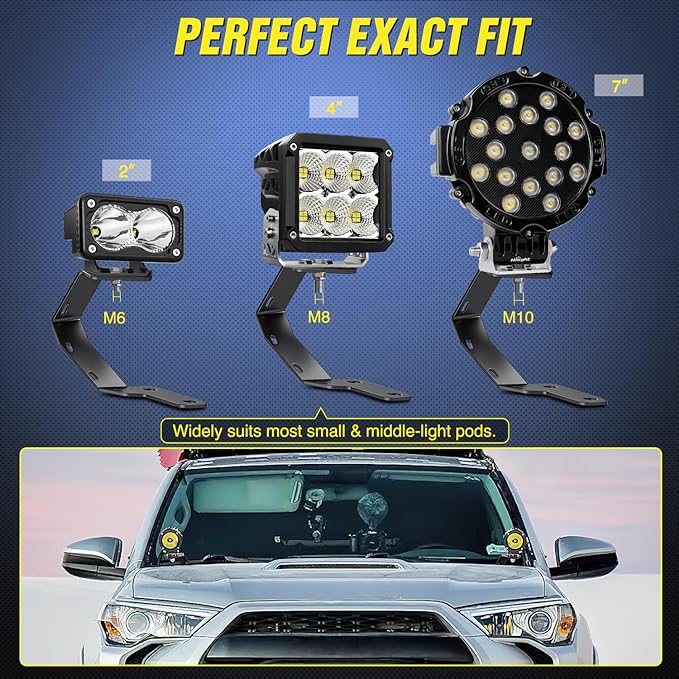 Nilight Ditch Light Brackets Hood Hinges Mount Bracket Kit for Auxiliary Offroad LED Pods Work Lighting Compatible with Toyota 4Runner 2009-2023 Tundra 2007-2021