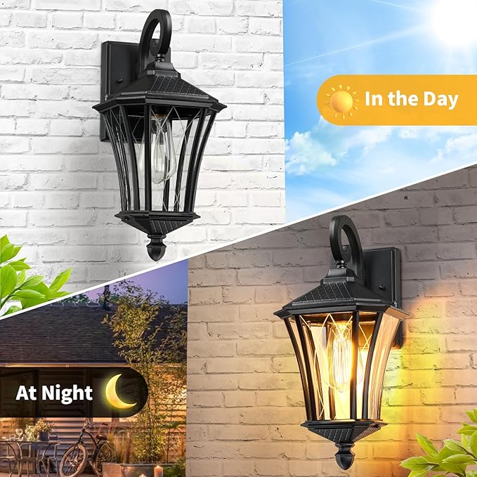 YSN 16'' Outdoor Wall Lights 2 Packs, Black Exterior Lighting Fixture Outdoor Sconce Lights, Waterproof Outside Lights for House with E26 Socket, Outdoor Lanterns for Porch, Garage, Farmhouse