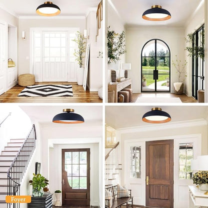 Bargeni Flush Mount Ceiling Light,12.5 inch LED Ceiling Light Fixture,5CCT Dimmable/2700K-6000K/20W, Matte Black with Wood Accent,Mid Century Light Fixtures Ceiling Mount,ETL Certified