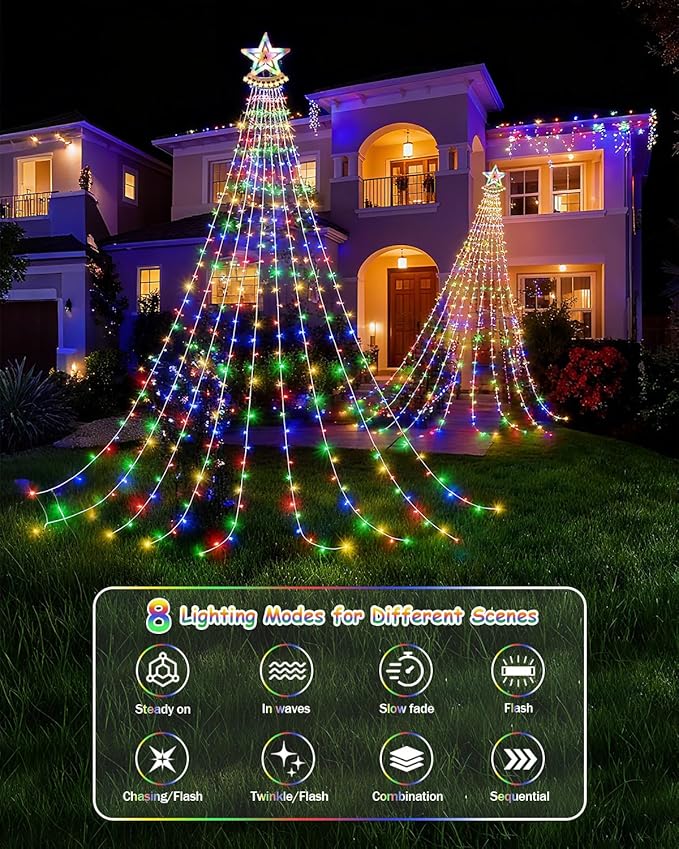 Star String Lights, 350 LED Tree Waterfall Fairy Lights, Outdoor Waterproof Christmas Decoration Lights with Remote, 16FT X 9 Hanging LED Lamp for Garden Yard Halloween Wedding Birthday Festival