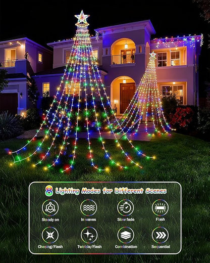 Star String Lights, 350 LED Tree Waterfall Fairy Lights, Outdoor Waterproof Christmas Decoration Lights with Remote, 16FT X 9 Hanging LED Lamp for Garden Yard Wedding Birthday Festival, Multicolor