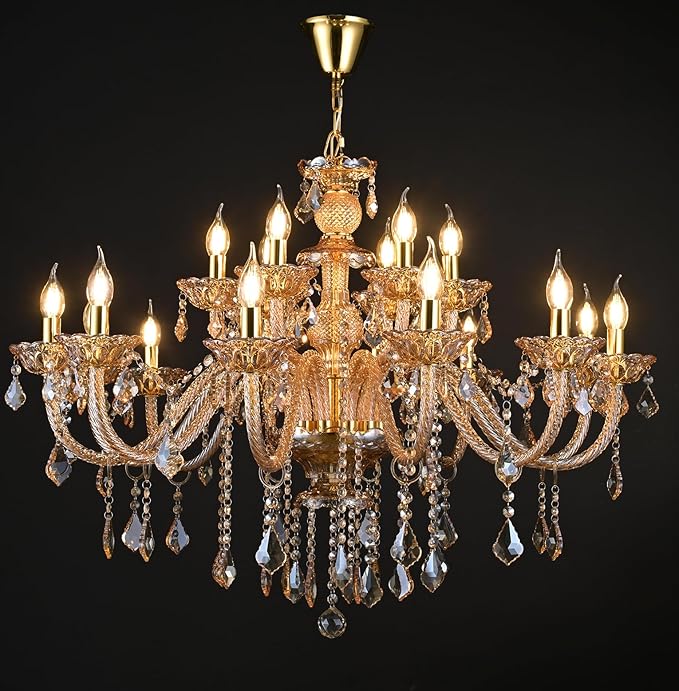 18-Light Crystal Chandeliers Luxurious K9 Crystal Candle Pendant Lamp Ceiling Lighting for Dining Living Room Bedroom Hallway Entry (18 Lights)