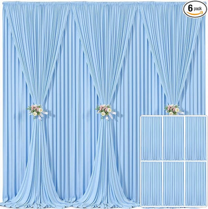 6 Panels Baby Blue Backdrop Curtain for Baby Shower Parties Wrinkle Free Light Blue Curtains Backdrop Drapes Fabric Decoration for Birthday Party Photography 30ft(W) x 10ft(H)