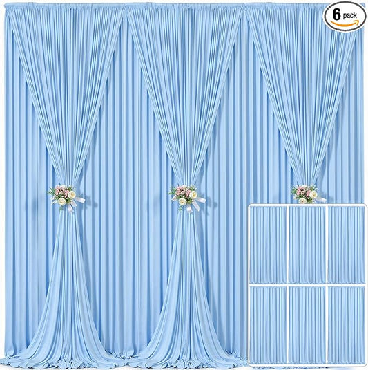 6 Panels Baby Blue Backdrop Curtain for Baby Shower Parties Wrinkle Free Light Blue Curtains Backdrop Drapes Fabric Decoration for Birthday Party Photography 30ft(W) x 10ft(H)