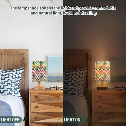 Table Lamp Pineapple Fruit Colorful Geometric Chevron Nightstand Lamp with Wood Base Fabric Lamp Shade Bedside Desk Lamp for Living Room Bedroom Kids Room Office