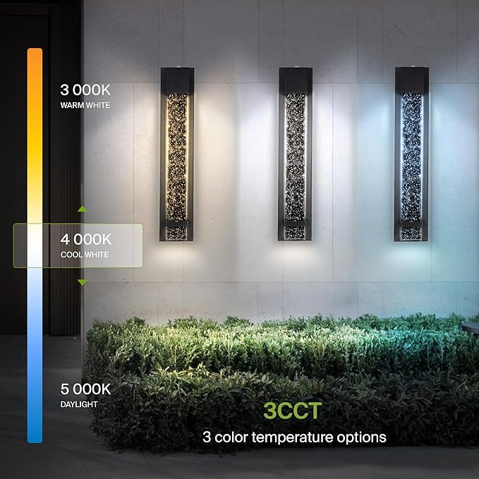 ASD LED 24" Bubble Glass Wall Light Fixture, Outdoor Dusk to Dawn Sconce | 3CCT, Waterproof, Photocell, ETL Listed | 12W 500LM 3000-5000K 120V | Exterior Lantern, Porch Lighting | Black, 4 Pack