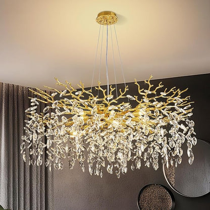 Modern Tree Branch Crystal Chandelier 40" Gold Luxury Large Pendant Lighting 15-Light Contemporary K9 Crystal Chandeliers for Dining Room Kitchen Living Room Foyer Entryway (Gold, D40-Round)