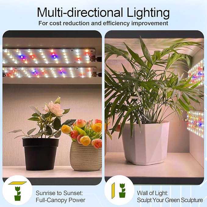 Grow Lights, 40W Linkable Grow Lights for Indoor Plants Full Spectrum, 6/12/16h Timer, Dimmable Ultra-Thin Plant Lights for Indoor Growing, Pinkish White, 1-Set