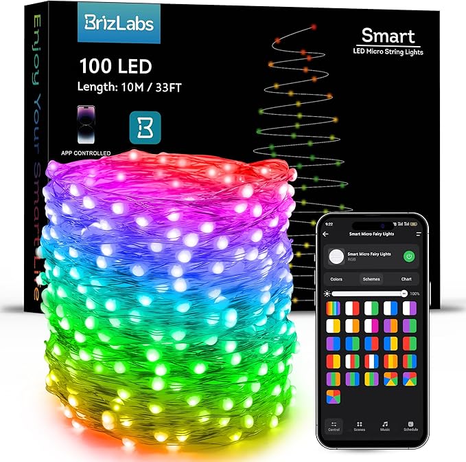 BrizLabs Smart July 4th Lights, 33ft 100 LED Red White Blue Fairy Lights Work with Alexa/Google Home, WiFi Xmas Light Dimmable RGB Color Changing Twinkle Starry Light for Xmas Home Party Halloween