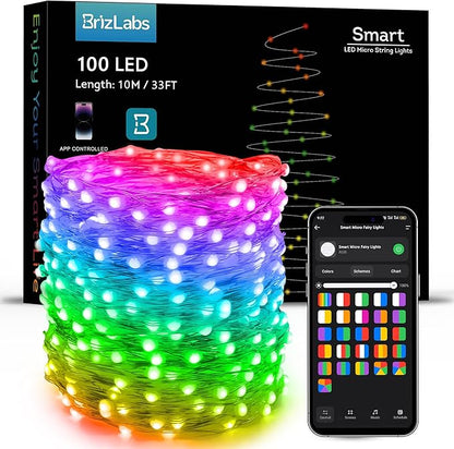 BrizLabs Smart July 4th Lights, 33ft 100 LED Red White Blue Fairy Lights Work with Alexa/Google Home, WiFi Xmas Light Dimmable RGB Color Changing Twinkle Starry Light for Xmas Home Party Halloween