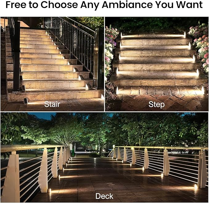 Solar Step Lights Outdoor Waterproof IP65,Cool White Brown Solar Stair Lights, Outdoor Light Decor for Stair, Deck, Step, Porch and Outside Patio, 16 Pack