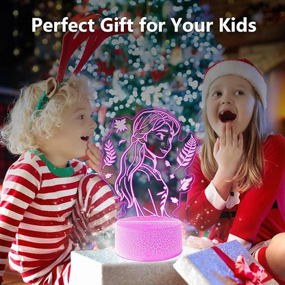 Cute Night Light for Kids [2 Set] 16 Colors Change Princess Decor Lamp with Remote, Dim for Girls Bedroom 3D Illusion LED Night Lights, Ideal Gifts for Girls Christmas Birthday Party Room Decoration