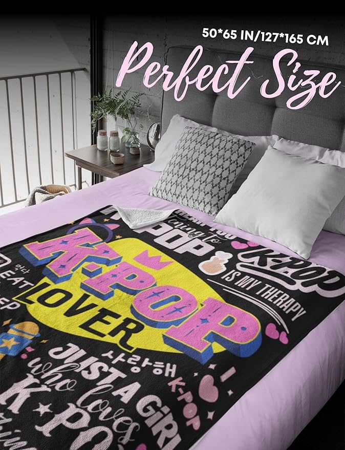 Huglanket Kpop Gifts for Teen Girl K Pop Lovers, Kpop Merch Stuff Blanket for Women for Birthday, Christmas, Violet, 50"x 65"