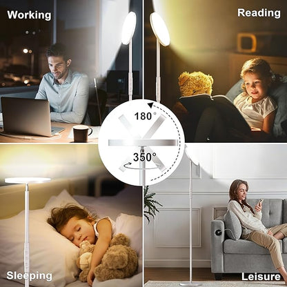 Yikuneng Super Bright Floor Lamp for Living Room, Stepless Dimmable LED Standing Lamp with Remote and Touch Control, 69” Tall Torchiere Corner Lamp for Bedroom Office Hotel, White