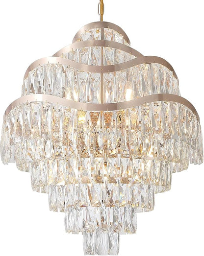 9-Tier K9 Crystal Chandelier 16 Lights Luxury Gold Light Fixtures 24" Crystal Pendant Ceiling Lighting for Living Room Dining Room Foyer Bedroom Kitchen, E12