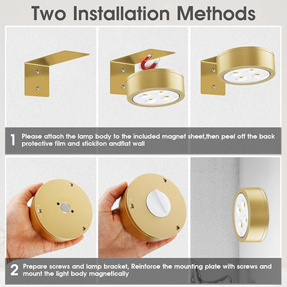 Picture Lights for Wall, 3 Lighting Modes Magnetic Art Display Light,Battery Operated Led Painting Light with Remote Control Dimmable & Timer,3Pack Gold