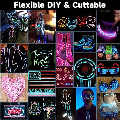 EL Wire 10 Pack-9.8ft Portable Neon Rope Lights Strip-Wearable Battery Pack Body Light-360°Illumination-Super Bright-Cuttable-DIY for Halloween Christmas Festival Party Bar Cosplay Costume