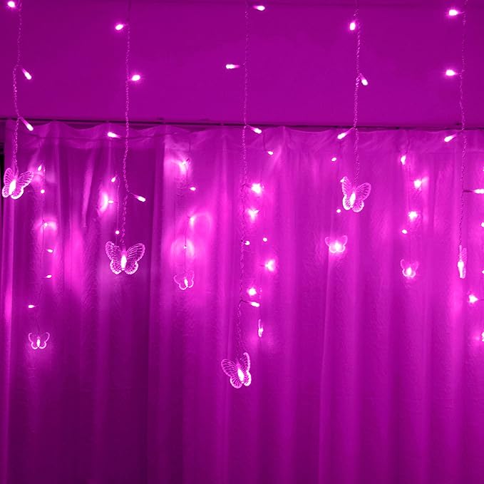 YOLIGHT Butterfly Curtain Lights, Pink Fairy Lights with Remote Timer, 8 Modes Twinkle LED for Girls' Room Dorm Garden Window Party Wedding Christmas Decor (Neon Pink), 13ft