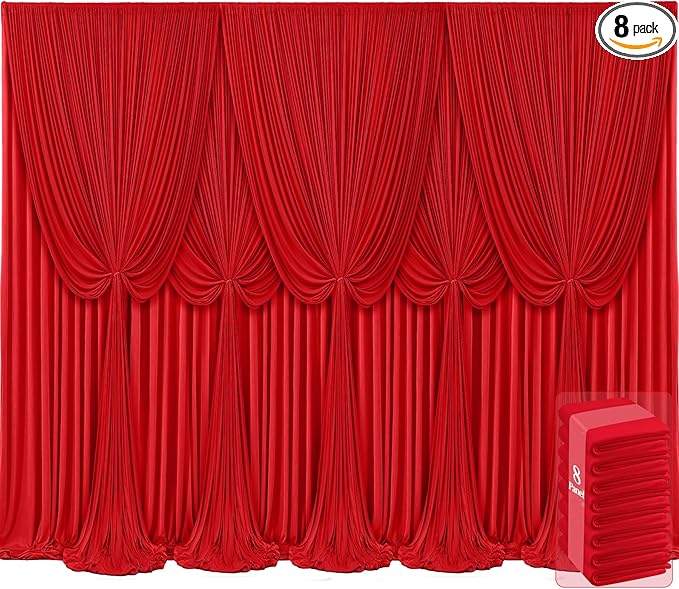 8 Panels Red Backdrop Curtains for Wedding Party Wrinkle Free Backdrops Curtain Drapes Fabric Decorations Photo Back Drop Cloth for Baby Shower Photography Stage Reception 40ft(W) x 12ft(H)