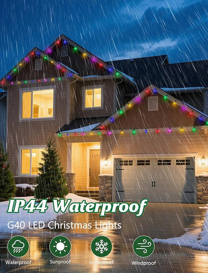 SUNSGNE G40 LED Vintage Christmas Lights, 50FT Christmas Globe String Lights with 27 LED Frosted Multicolor Bulbs(2 Spare) for Patio Backyard Roofline Decorations