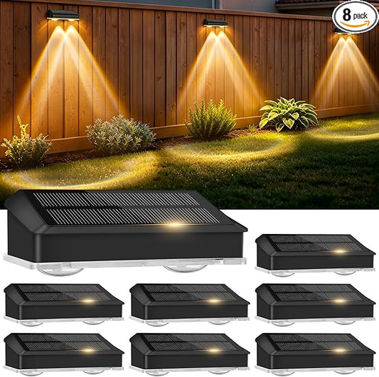 echosari Solar Fence Lights 8 Pack, 100 Lumen Ultra Bright Solar Wall Lights Outdoor Waterproof Lighting Auto ON/Off for Backyard Patio Railing Porch Step (2700K Warm White)