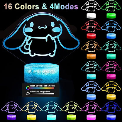 KIEAL 16 Colors Cartoon Night Light, Anime Character Change Decor Lamp with Remote, Dim, Timer, Fans Kids Gifts for Christmas Birthday Boys Girls