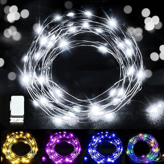 Aogist LED Fairy Lights, 16 ft 50 LEDs Firefly Lights Battery Operated String Lights for Bedroom DIY Mason Jar Wedding Party Halloween Christmas Festival Decoration (1, White)