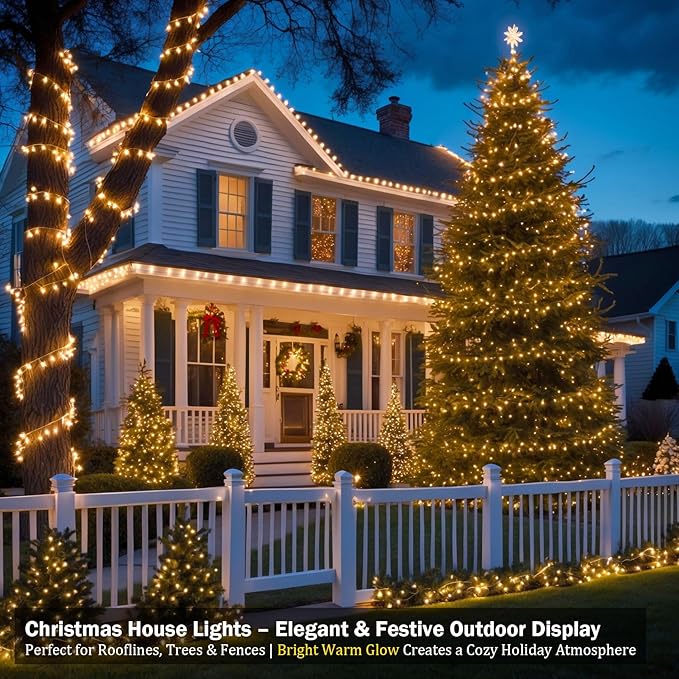 Etinga 500 LED String Lights 165ft Warm White, Black-Green Wire Plug in Fairy Lights with 8 Lighting Modes, Christmas Lights for Tree Yard Patio Wedding Holiday Decor (Warm White, 500 LED 165ft)