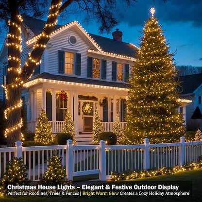 Etinga 500 LED String Lights 165ft Warm White, Black-Green Wire Plug in Fairy Lights with 8 Lighting Modes, Christmas Lights for Tree Yard Patio Wedding Holiday Decor (Warm White, 500 LED 165ft)