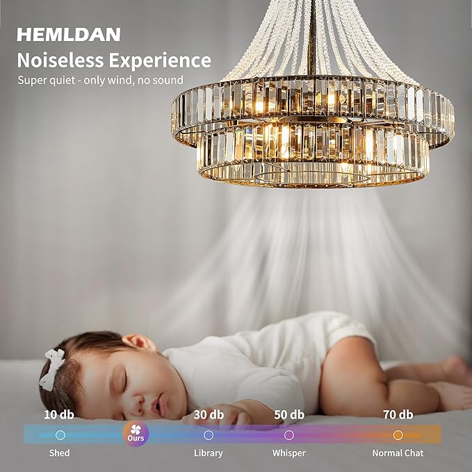 24" Modern Crystal Caged Fandelier, Smart Chandelier Fan with Remote and APP Control, Double Layer Ceiling Fan with Light for Dining Living Room Bedroom, Italian Design-Black Gold