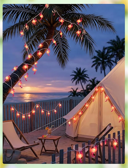 GOOTHY 8.5Ft Pink Flamingo String Lights, Summer Patio Outdoor String Lights with 10 Mini Flamingo Lights, Plug in Decorative Fairy Lights UL Listed for Bedroom Party Birthday Wedding Holiday Decor
