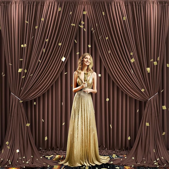 6 Panels Brown Backdrop Curtain for Parties Wedding Wrinkle Free Brown Photo Curtains Backdrop Drapes Fabric Decoration for Birthday Party Baby Shower 30ft(W) x 10ft(H)
