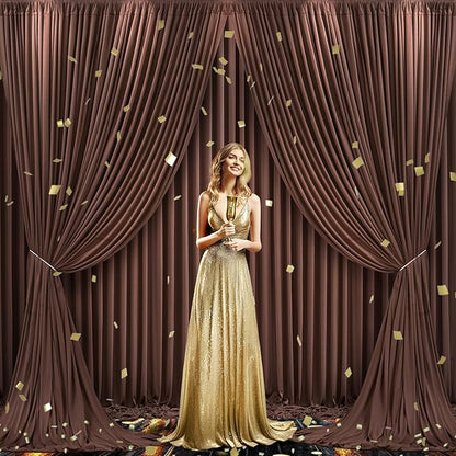 6 Panels Brown Backdrop Curtain for Parties Wedding Wrinkle Free Brown Photo Curtains Backdrop Drapes Fabric Decoration for Birthday Party Baby Shower 30ft(W) x 10ft(H)