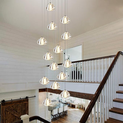 Modern Crystal Chandelier 14-Lights High Ceiling Raindrop Chandelier Lighting Fixture, Large LED Round Indoor Lighting Fixture Gold for Foyer Staircase Living Room